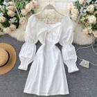 Square-neck Tied Puff-sleeve Dress