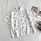 Printed Single-breasted Short-sleeve Blouse