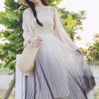 Plain Sleeveless Dress / Gradient Pleated Midi Skirt / Plain Light Jacket