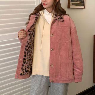 Leopard Print Panel Button Jacket