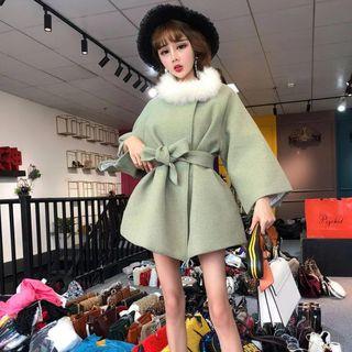Furry Tie Waist Coat Dress