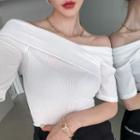 Off-shoulder Fold-over Ribbed Top