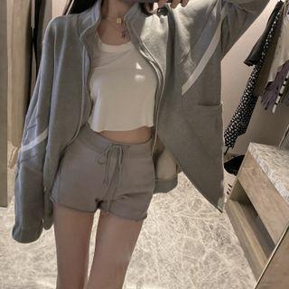 Plain Crop Tank Top / Shorts / Zip-up Jacket