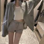 Plain Crop Tank Top / Shorts / Zip-up Jacket