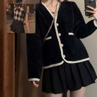 Braided Trim Button-up Jacket / A-line Skirt