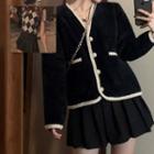 Braided Trim Button-up Jacket / A-line Skirt