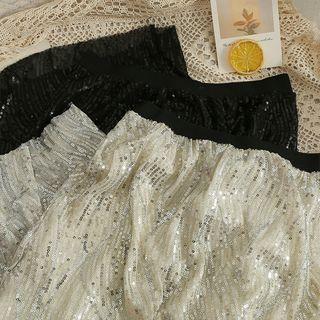Sequined Elastic High-waist Midi Skirt