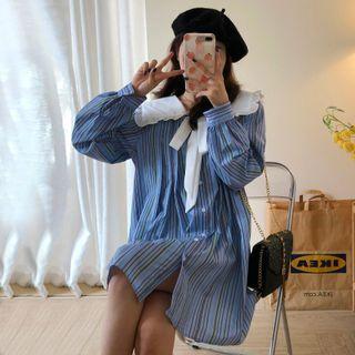Long-sleeve Collared Striped Mini Dress