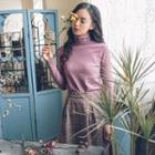 Mock Turtleneck Knit Top Grayish Purple - One Size