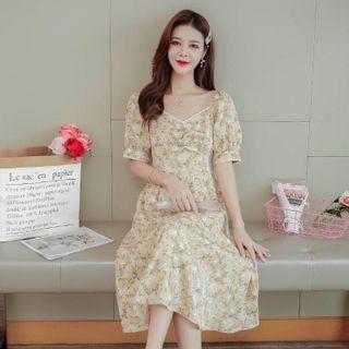 Bow-accent Cardigan / Set: Cardigan + Sleeveless A-line Dress