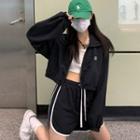 Long-sleeve Plain Wide Bolero Jacket / Wide Waist Sports Casual Shorts