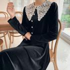 Lace-collar Velvet Shirtwaist Dress