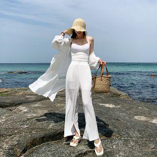 Patched Slit-side Crinkled Pants