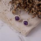Faux Gemstone Freshwater Pearl Earring 1 Pair - Purple & White - One Size
