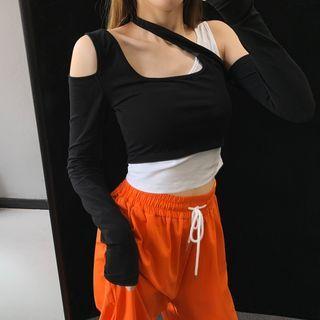 Details Mock Two-piece Crop T-shirt