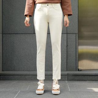 Fleece-lined Cropped Straight-cut Pants