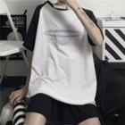 Two-tone Short-sleeve Printed T-shirt White - One Size