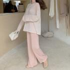 Plain Long-sleeve Loose-fit T-shirt / Pants