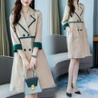 Double-breasted Contrast-trim Long Coat