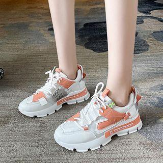 Color Block Mesh Panel Lace-up Athletic Sneakers