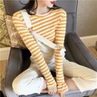 Striped Long-sleeve T-shirt Stripe - Tangerine - Top - One Size
