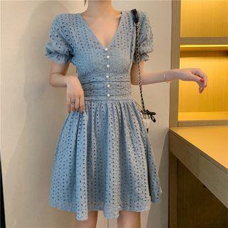 V-neck Crochet A-line Dress