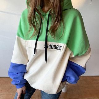 Color-block Oversized Hoodie  Green - One Size