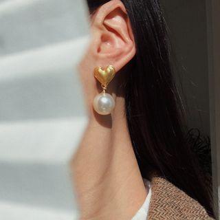 Heart Alloy Faux Pearl Dangle Earring