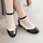Faux Leather Wing Tip Ankle Strap Pumps