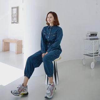 Shirtwaist Jogger Denim Jumpsuit
