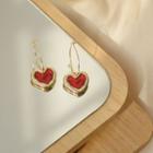 Heart Alloy Dangle Earring 1 Pair - Gold & Red - One Size