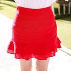 Layered-ruffle Linen Blend Miniskirt