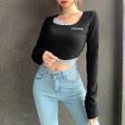 Mock Two-piece Letter Embroidered Cropped T-shirt