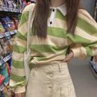 Color Block Stripe Polo Sweatshirt