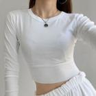 Long-sleeve Plain Slim Fit T-shirt