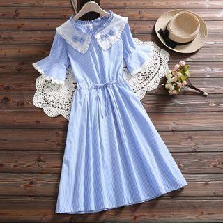 Short-sleeve Bow Midi A-line Dress