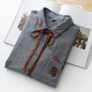 Floral Embroidered Bow Neck Shirt