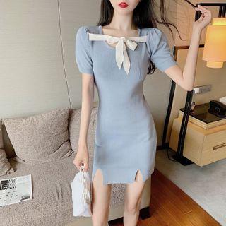 Short-sleeve Sheath Knit Dress 9208 - As Shown In Figure - One Size