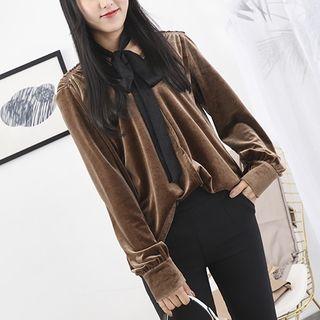 Bow Accent Velvet Blouse