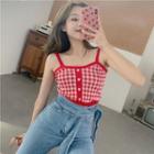 Check Cropped Knit Sleeveless Top