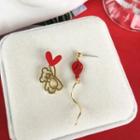 Asymmetric Bear Earring 1 Pair - S925 Silver Earrings - Gold - One Size