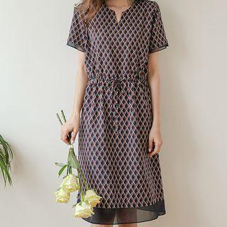 Chiffon-layered Patterned Midi Dress