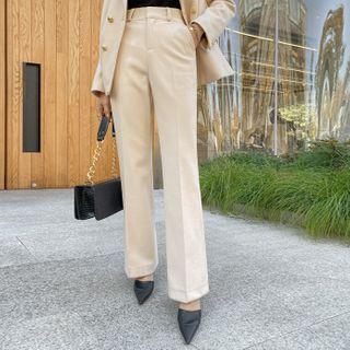 Office Look Straight-cut Woolen Pants