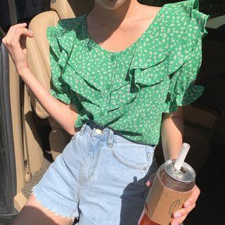 Ruffle-layered Floral Print Blouse