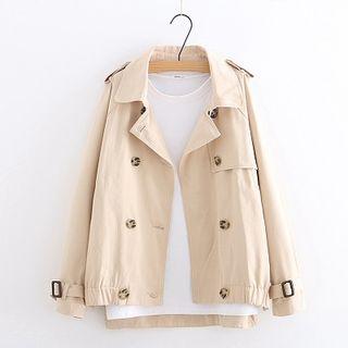 Plain Double-breasted Long-sleeve Cargo Jacket