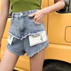 Lettering Cut-out Denim Hot Pants
