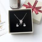 Set: Bead Cat Pendant Necklace + Rabbit Earring