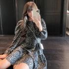 Leopard-print Puff-sleeve A-line Dress