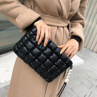 Quilted Pleather Wristlet Clutch Black - One Size