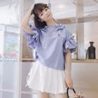 Short-sleeve Frilled Embroidered Blouse / Pleated Mini Skirt